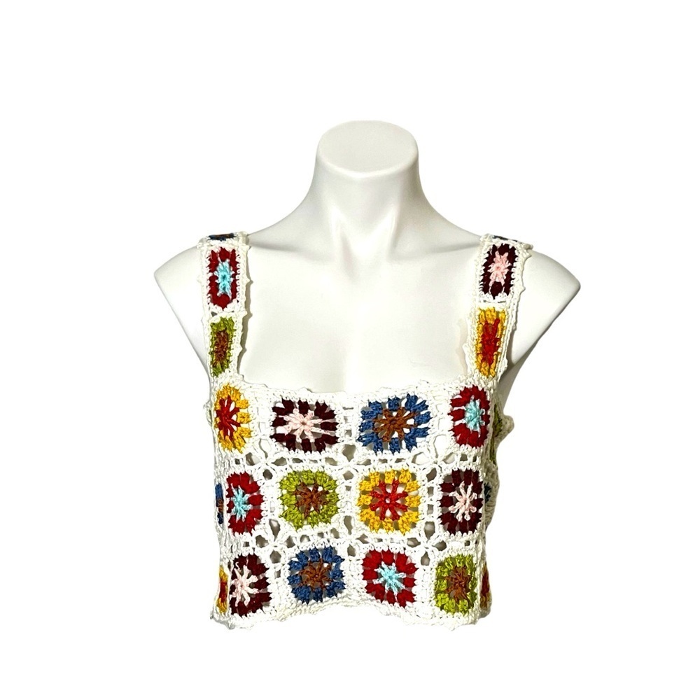 Runway 7 Crochet Granny Square Crop Top Size Medium Multi
